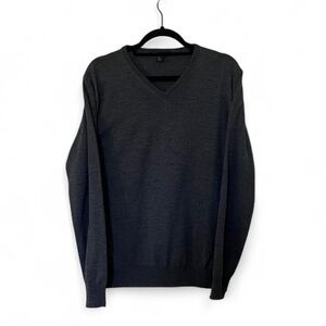 Paolo Mondo Italian Made Wool Men's Dark Grey V-Neck Sweater